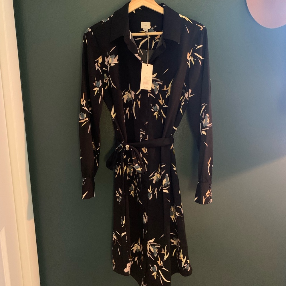 Black Floral Shirt Dress
